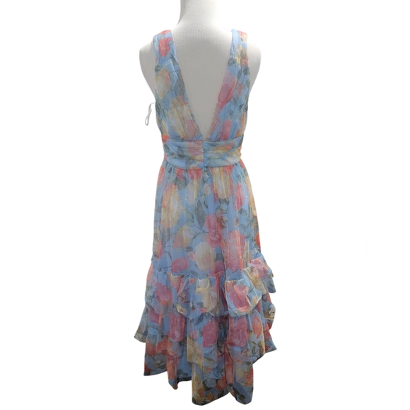 Lulus Perfectly Divine Blue Floral Tulle Tiered Ruffled Midi Dress - Picture 5 of 5